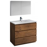 Lazzaro 42" Rosewood Free Standing Modern Bathroom Vanity w/ Medicine Cabinet