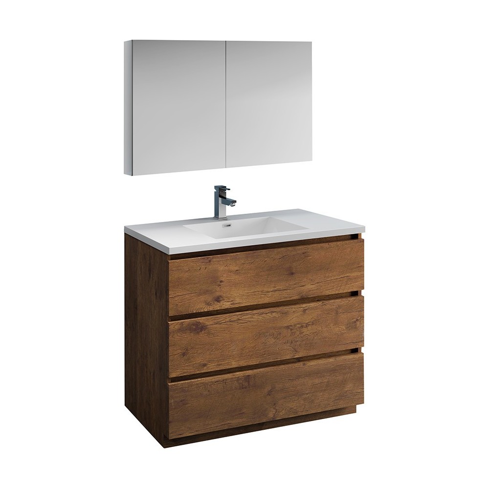 Lazzaro 42" Rosewood Free Standing Modern Bathroom Vanity w/ Medicine Cabinet