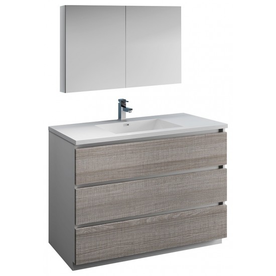 48 Glossy Ash Gray Free Standing Modern Bathroom Vanity w/ Medicine Cabinet