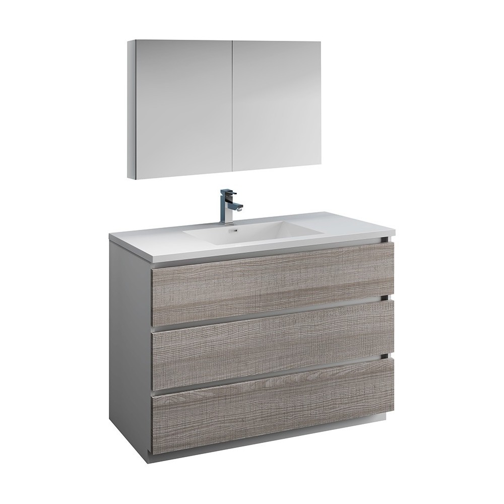 48 Glossy Ash Gray Free Standing Modern Bathroom Vanity w/ Medicine Cabinet