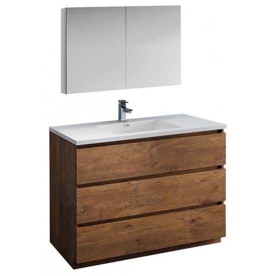 Lazzaro 48" Rosewood Free Standing Modern Bathroom Vanity w/ Medicine Cabinet