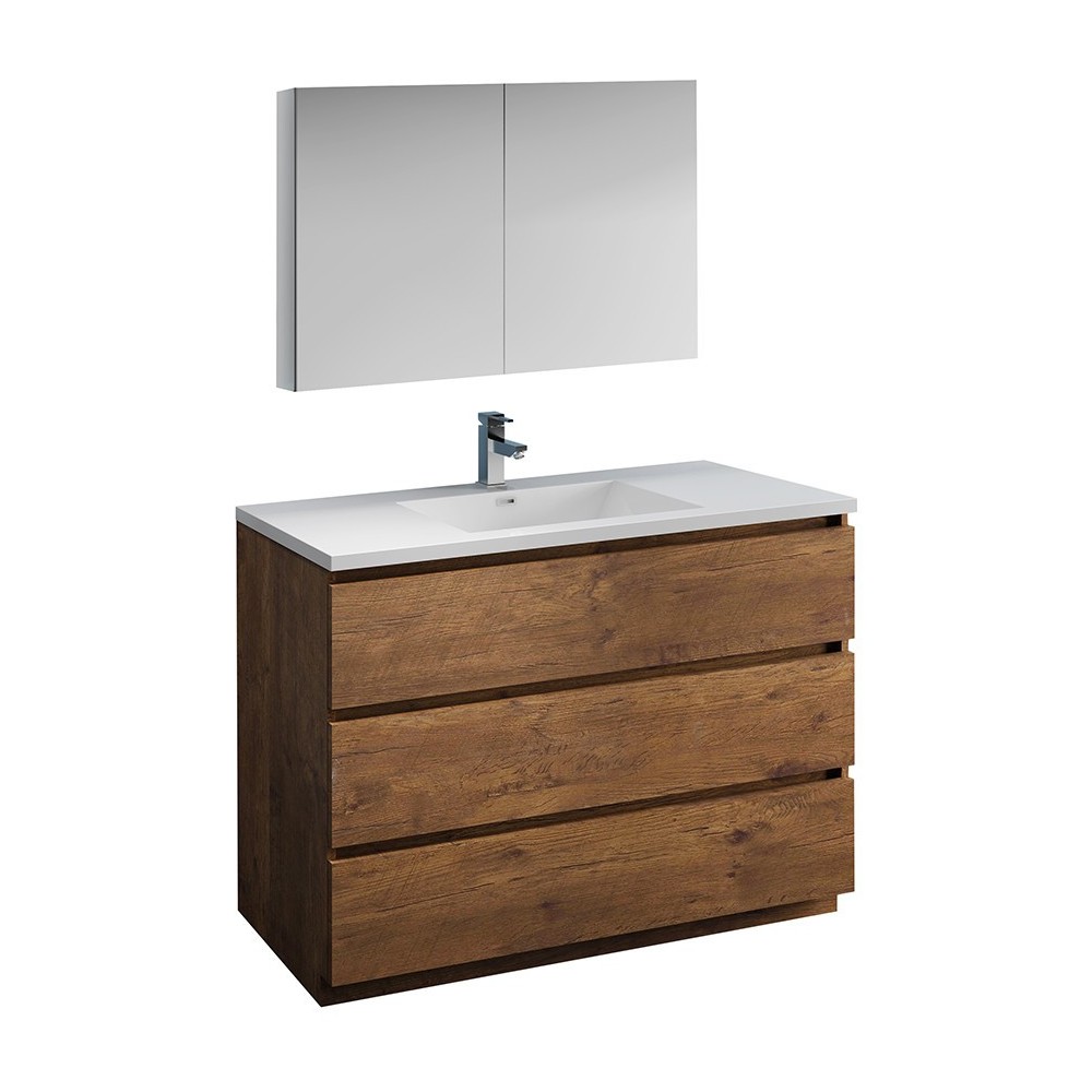 Lazzaro 48" Rosewood Free Standing Modern Bathroom Vanity w/ Medicine Cabinet