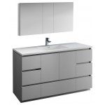 60 Gray Free Standing Single Sink Modern Bathroom Vanity w/ Medicine Cabinet