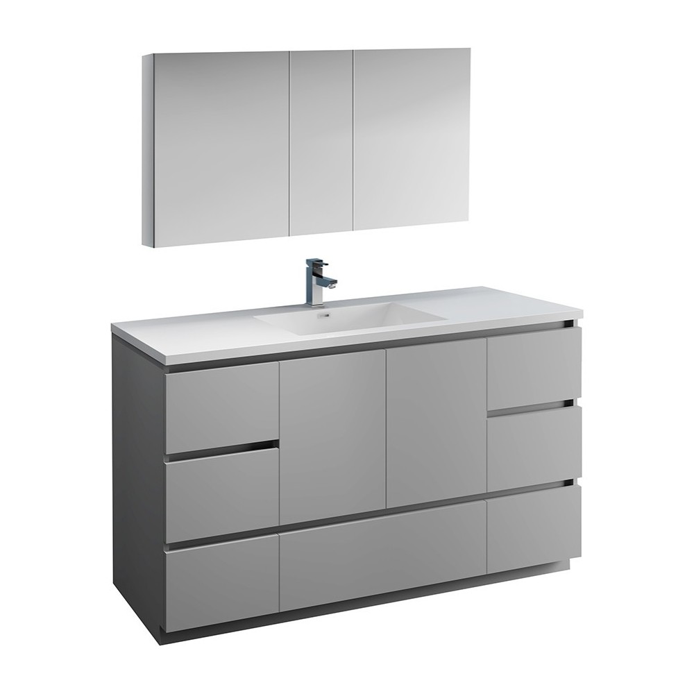 60 Gray Free Standing Single Sink Modern Bathroom Vanity w/ Medicine Cabinet 60 Gray Free Standing Single Sink Modern Bathroom Vanity w/ Medicine Cabinet