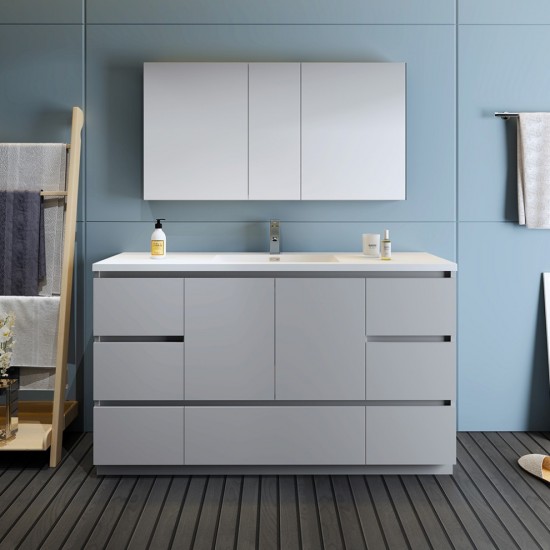 60 Gray Free Standing Single Sink Modern Bathroom Vanity w/ Medicine Cabinet