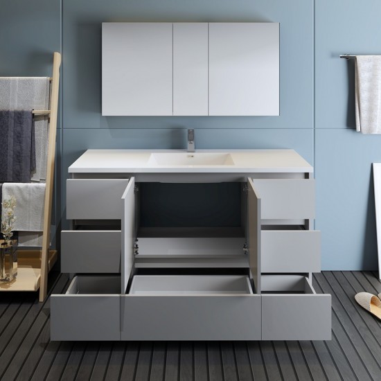 60 Gray Free Standing Single Sink Modern Bathroom Vanity w/ Medicine Cabinet