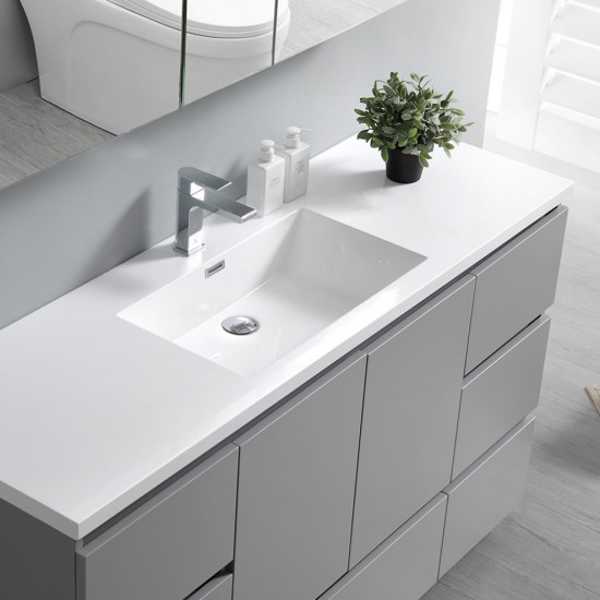 60 Gray Free Standing Single Sink Modern Bathroom Vanity w/ Medicine Cabinet