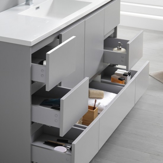 60 Gray Free Standing Single Sink Modern Bathroom Vanity w/ Medicine Cabinet