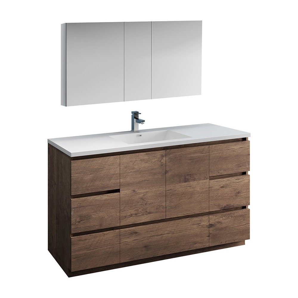 60 Rosewood Free Standing Single Sink Modern Bathroom Vanity w/ Medicine Cabinet