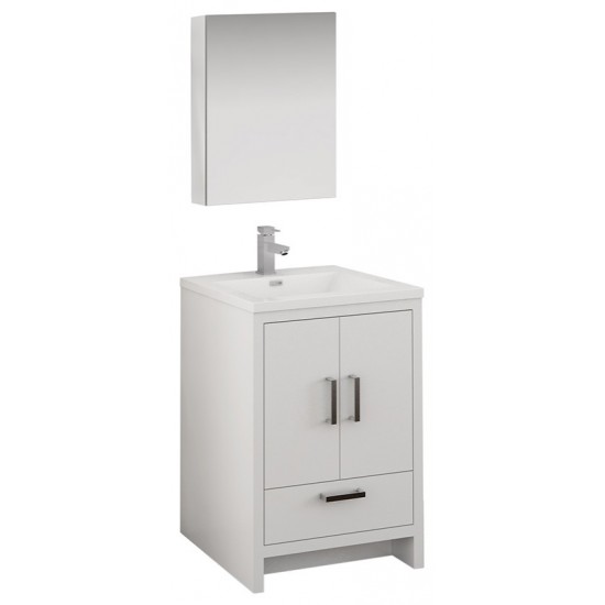 Imperia 24 Glossy White Free Standing Modern Bathroom Vanity w/ Medicine Cabinet