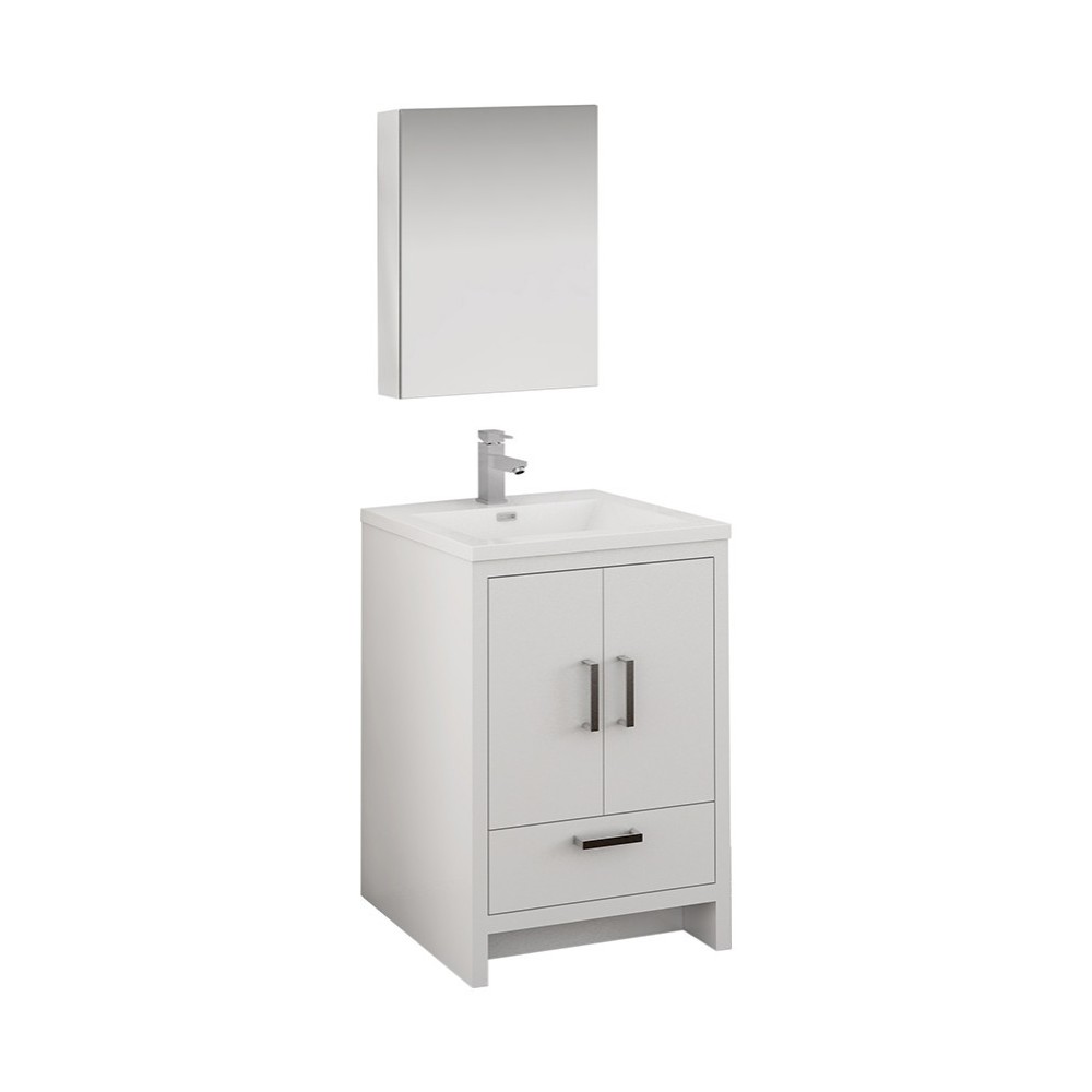 Imperia 24 Glossy White Free Standing Modern Bathroom Vanity w/ Medicine Cabinet