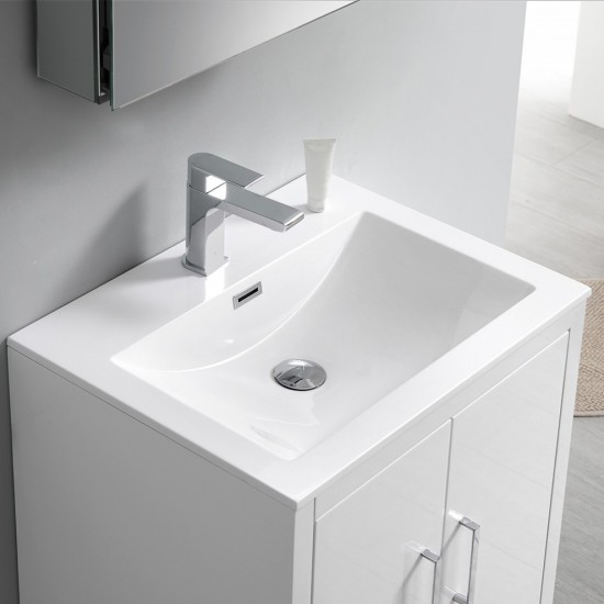 Imperia 24 Glossy White Free Standing Modern Bathroom Vanity w/ Medicine Cabinet