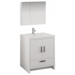 Imperia 30 Glossy White Free Standing Modern Bathroom Vanity w/ Medicine Cabinet