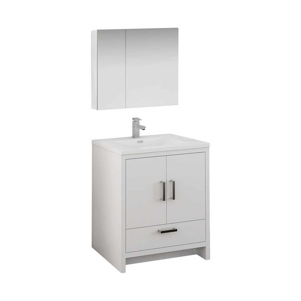 Imperia 30 Glossy White Free Standing Modern Bathroom Vanity w/ Medicine Cabinet