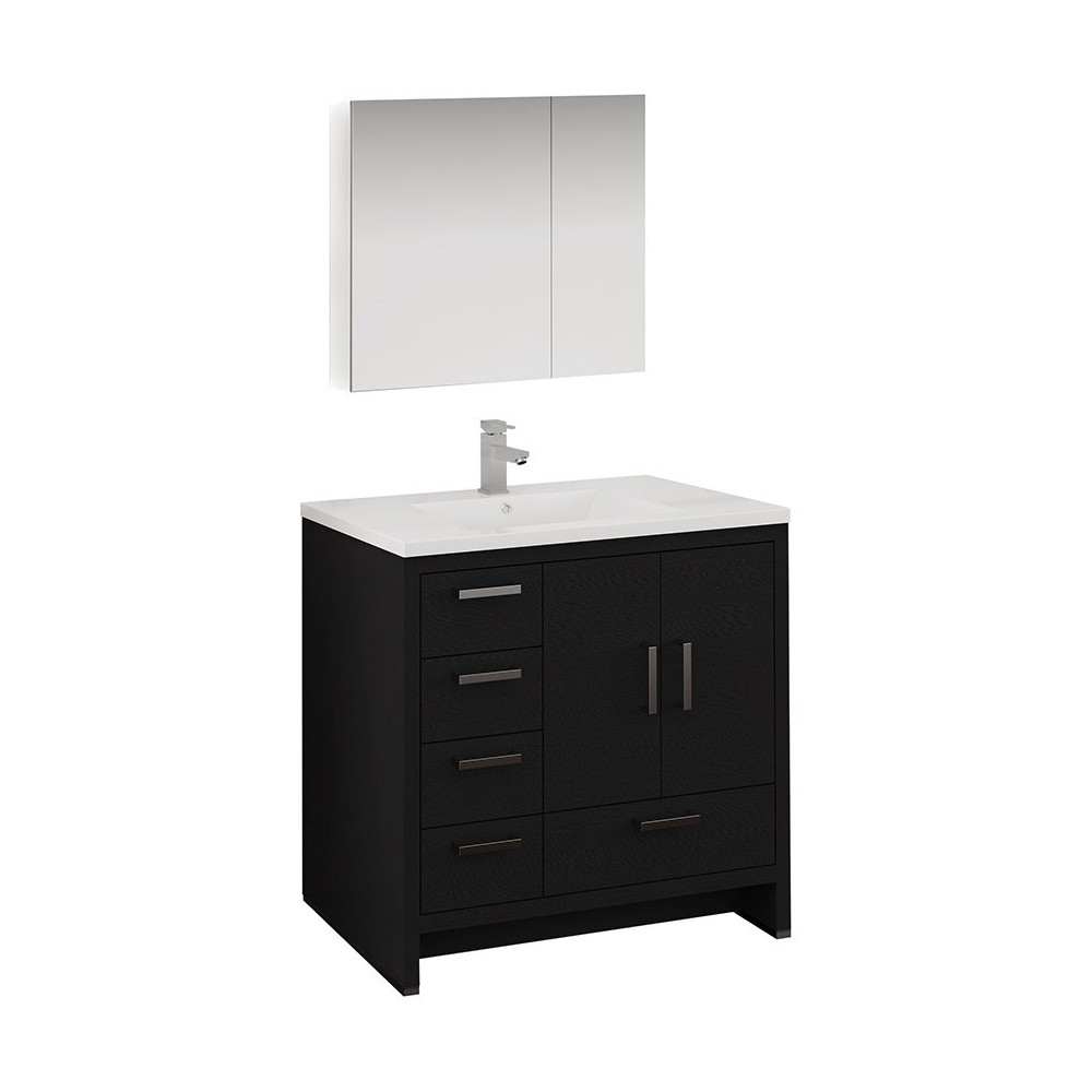 Imperia 36 Dark Gray Oak Free Standing Bathroom Vanity w/ Medicine Cabinet- Left Imperia 36 Dark Gray Oak Free Standing Bathroom Vanity w/ Medicine Cabinet- Left