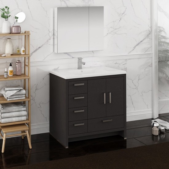 Imperia 36 Dark Gray Oak Free Standing Bathroom Vanity w/ Medicine Cabinet- Left