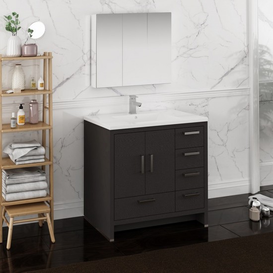 Imperia 36 Dark Gray Free Standing Bathroom Vanity w/ Medicine Cabinet - Right