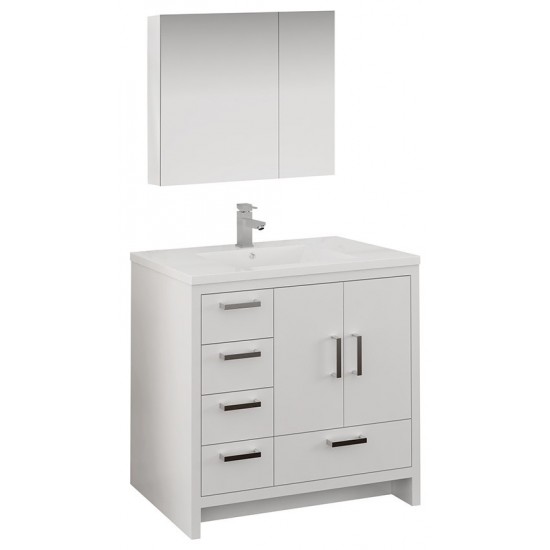 Imperia 36 White Free Standing Bathroom Vanity w/ Medicine Cabinet- Left Version