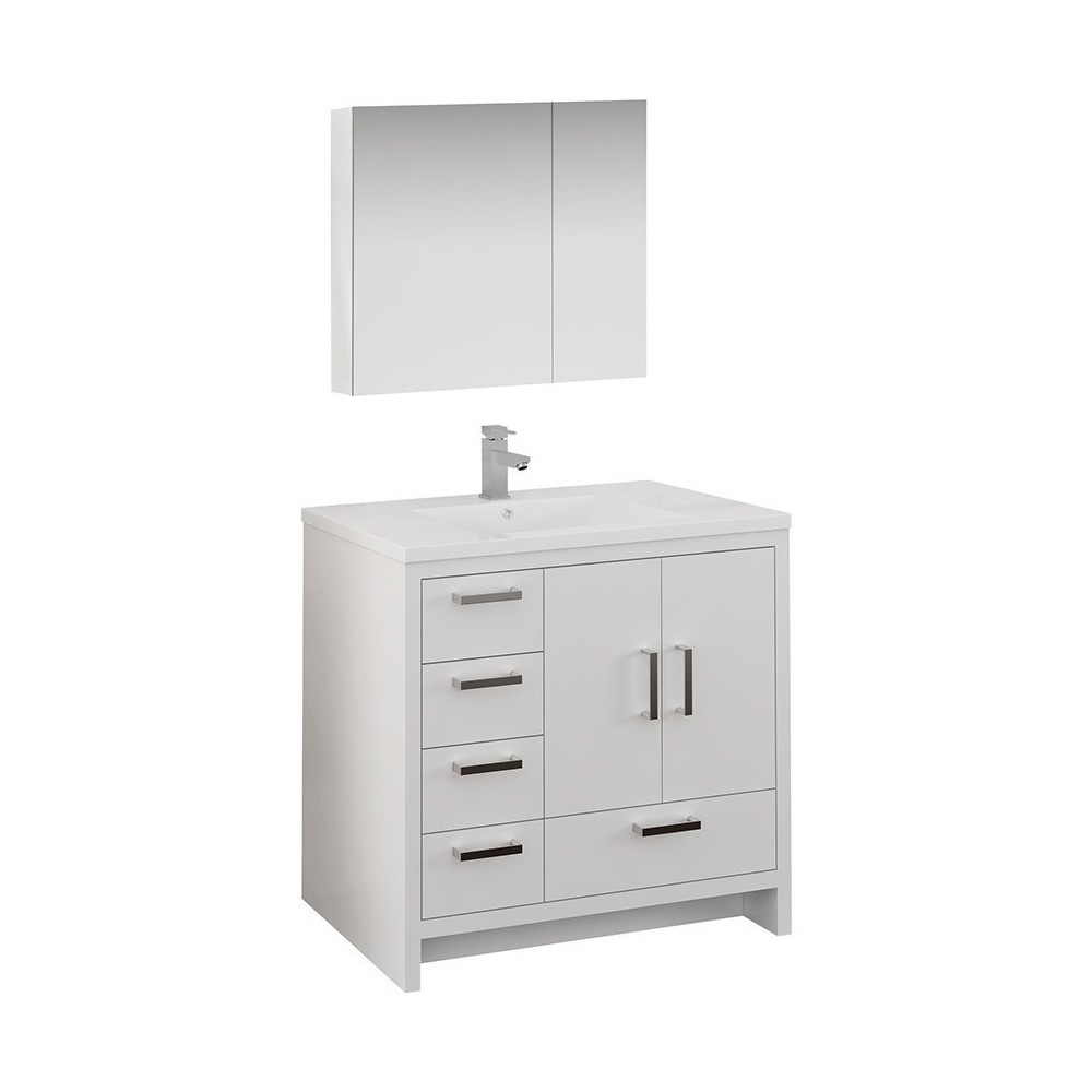 Imperia 36 White Free Standing Bathroom Vanity w/ Medicine Cabinet- Left Version