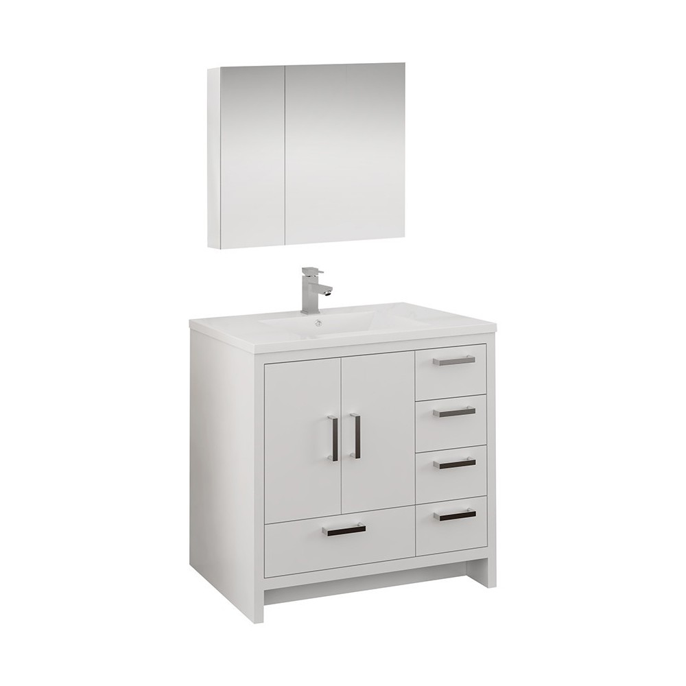 Imperia 36 White Free Standing Bathroom Vanity w/ Medicine Cabinet - Right Imperia 36 White Free Standing Bathroom Vanity w/ Medicine Cabinet - Right