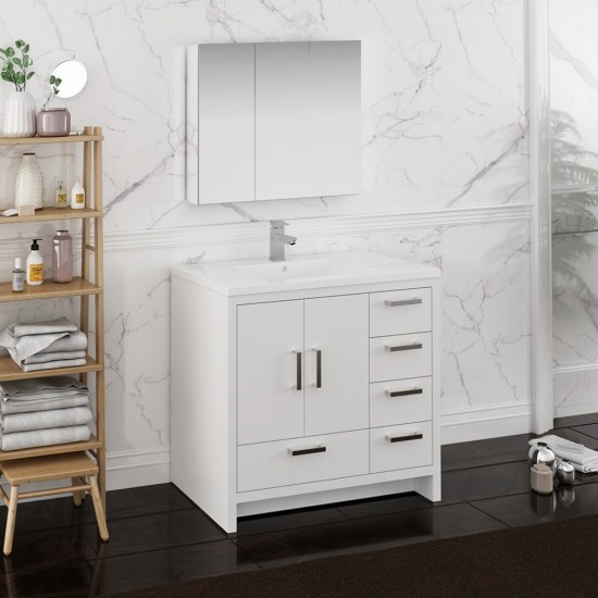 Imperia 36 White Free Standing Bathroom Vanity w/ Medicine Cabinet - Right