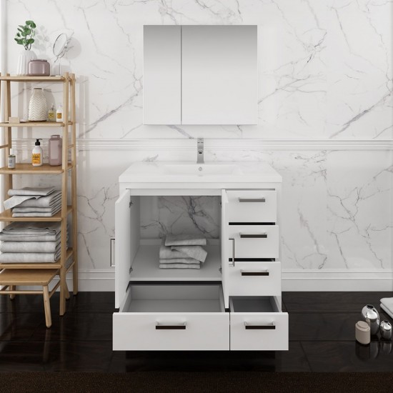Imperia 36 White Free Standing Bathroom Vanity w/ Medicine Cabinet - Right