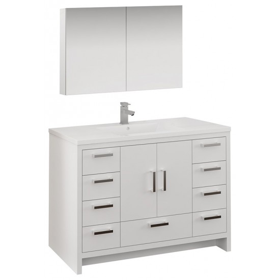 Imperia 48 Glossy White Free Standing Modern Bathroom Vanity w/ Medicine Cabinet