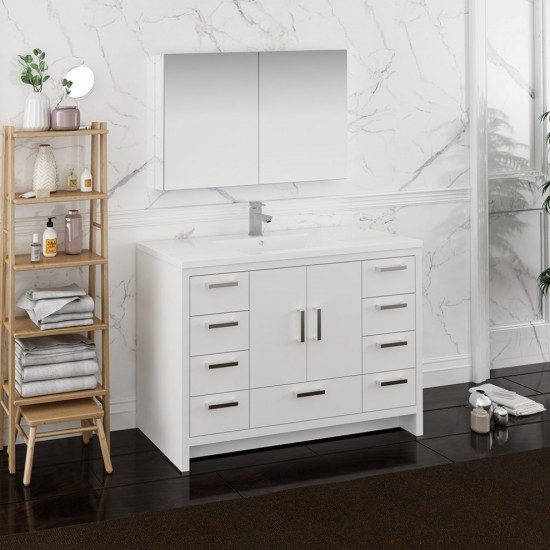 Imperia 48 Glossy White Free Standing Modern Bathroom Vanity w/ Medicine Cabinet