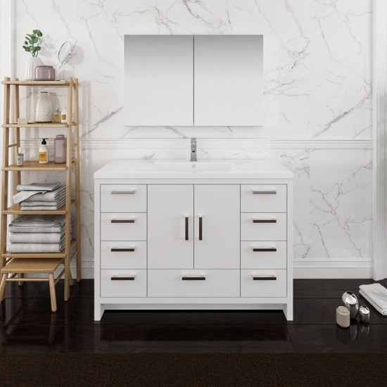 Imperia 48 Glossy White Free Standing Modern Bathroom Vanity w/ Medicine Cabinet