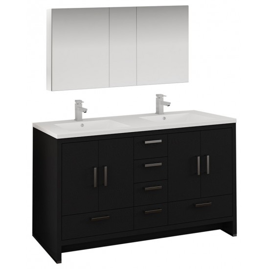 Imperia 60 Dark Gray Free Standing DBL Sink Bathroom Vanity w/ Medicine Cabinet