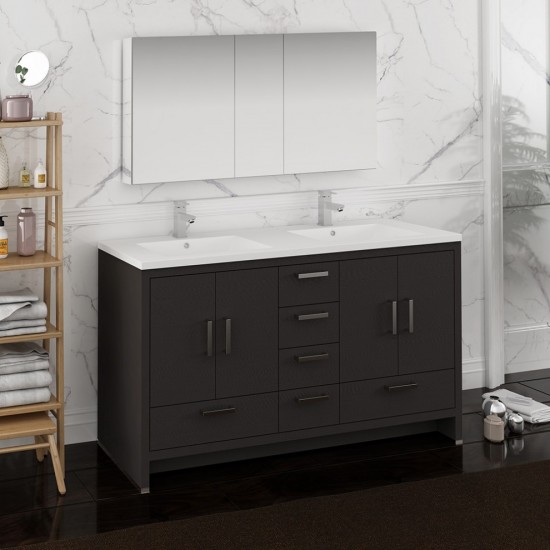 Imperia 60 Dark Gray Free Standing DBL Sink Bathroom Vanity w/ Medicine Cabinet