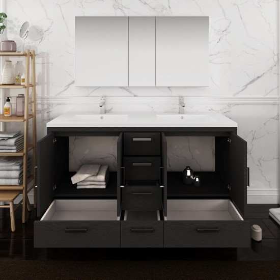 Imperia 60 Dark Gray Free Standing DBL Sink Bathroom Vanity w/ Medicine Cabinet