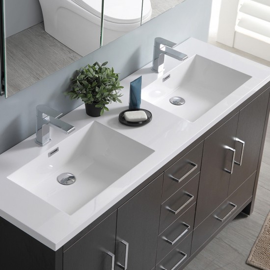 Imperia 60 Dark Gray Free Standing DBL Sink Bathroom Vanity w/ Medicine Cabinet