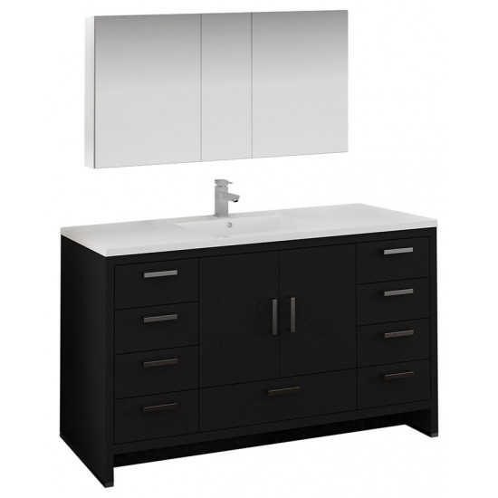 Imperia 60 Dark Gray Free Standing Single Sink Bathroom Vanity, Medicine Cabinet