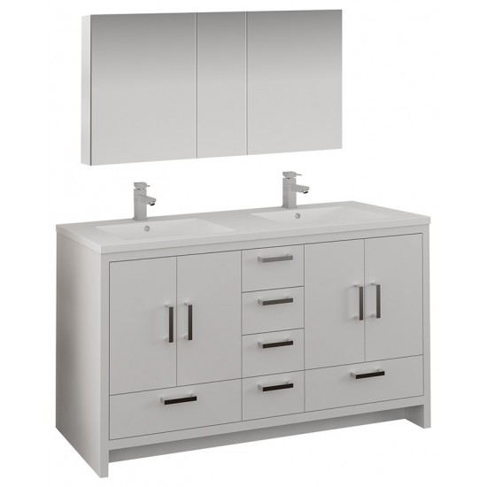 Imperia 60 White Free Standing Double Sink Bathroom Vanity w/ Medicine Cabinet