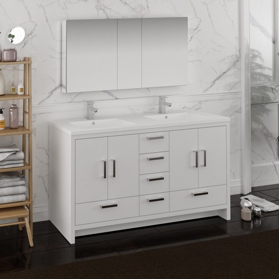 Imperia 60 White Free Standing Double Sink Bathroom Vanity w/ Medicine Cabinet