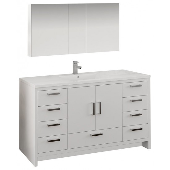 Imperia 60 White Free Standing Single Sink Bathroom Vanity w/ Medicine Cabinet