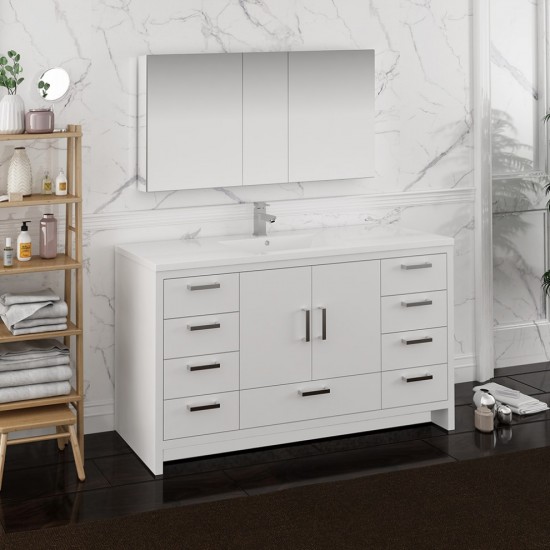 Imperia 60 White Free Standing Single Sink Bathroom Vanity w/ Medicine Cabinet