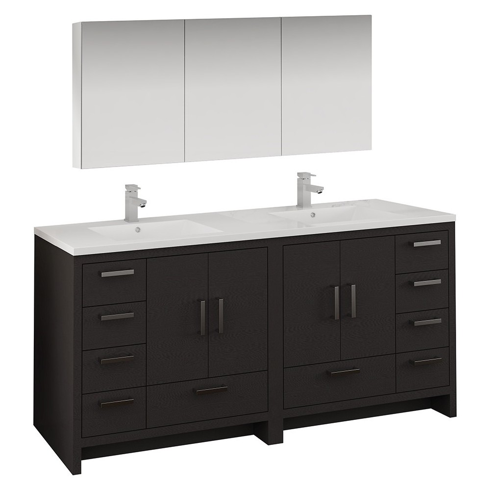 Imperia 72 Dark Gray Free Standing DBL Sink Bathroom Vanity w/ Medicine Cabinet