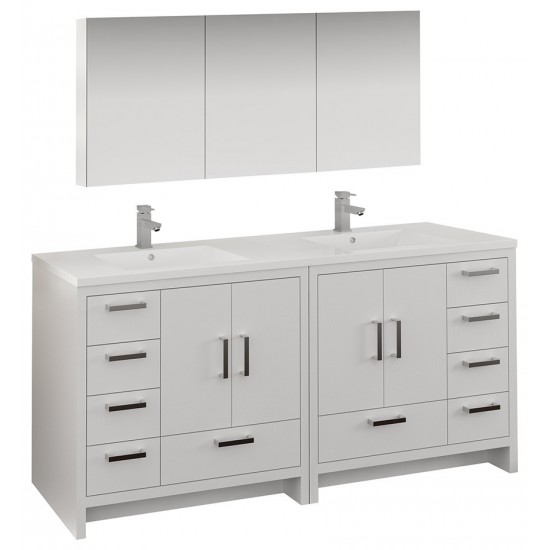 Imperia 72 White Free Standing Double Sink Bathroom Vanity w/ Medicine Cabinet