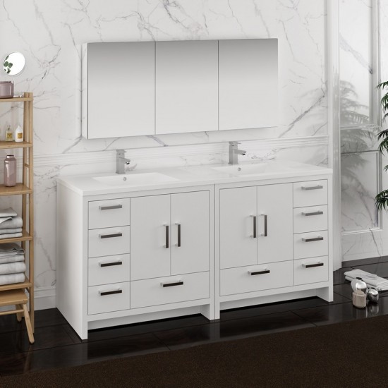 Imperia 72 White Free Standing Double Sink Bathroom Vanity w/ Medicine Cabinet