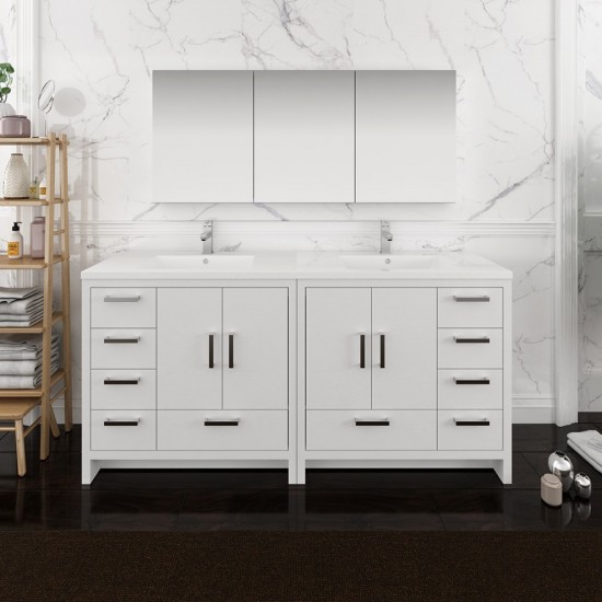 Imperia 72 White Free Standing Double Sink Bathroom Vanity w/ Medicine Cabinet