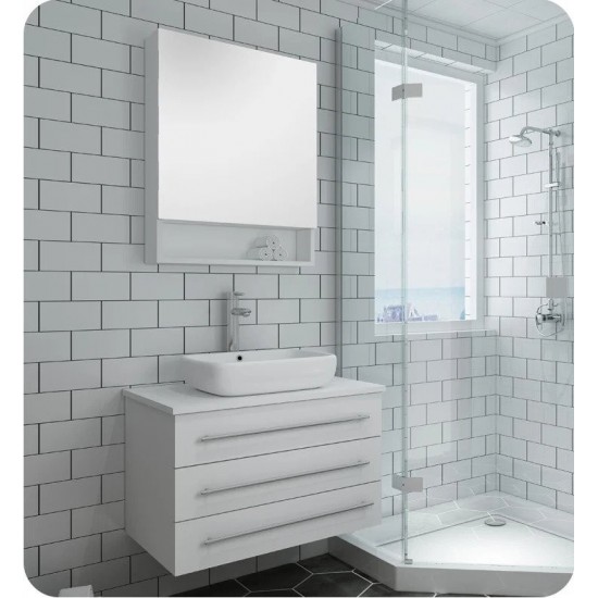 FVN6183WH-VSL Modello 32 White Wall Hung Bathroom Vanity with Medicine Cabinet