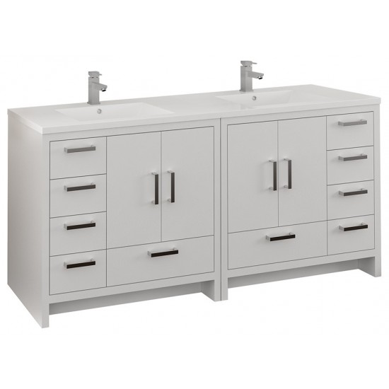 Imperia 72 White Free Standing Double Sink Bathroom Cabinet w/ Integrated Sink