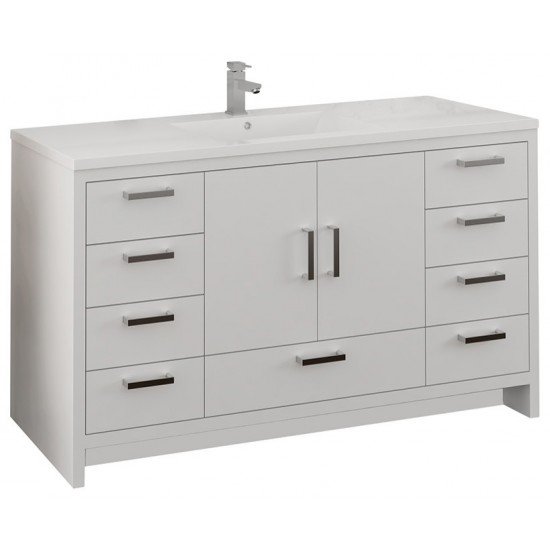 Imperia 60 White Free Standing Modern Bathroom Cabinet w/ Integrated Single Sink