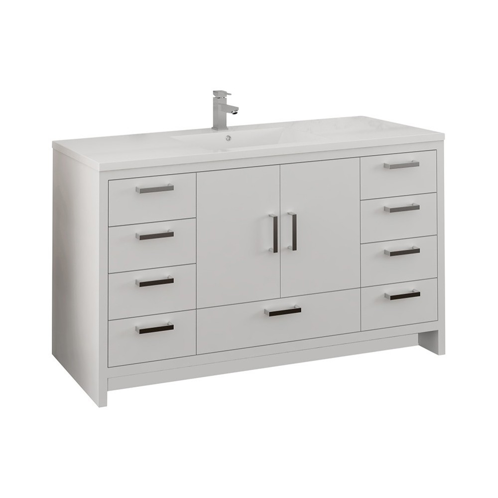 Imperia 60 White Free Standing Modern Bathroom Cabinet w/ Integrated Single Sink