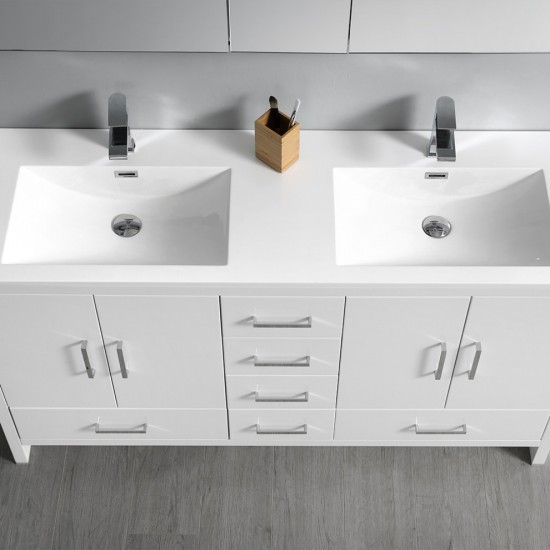 Imperia 60 White Free Standing Modern Bathroom Cabinet w/ Integrated Double Sink
