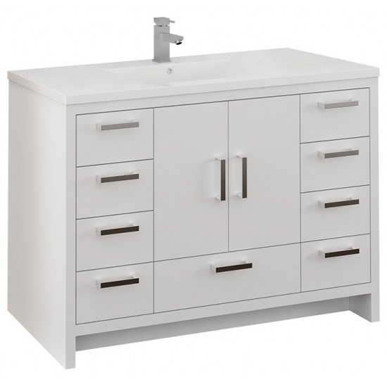 Imperia 48 Glossy White Free Standing Modern Bathroom Cabinet w/ Integrated Sink