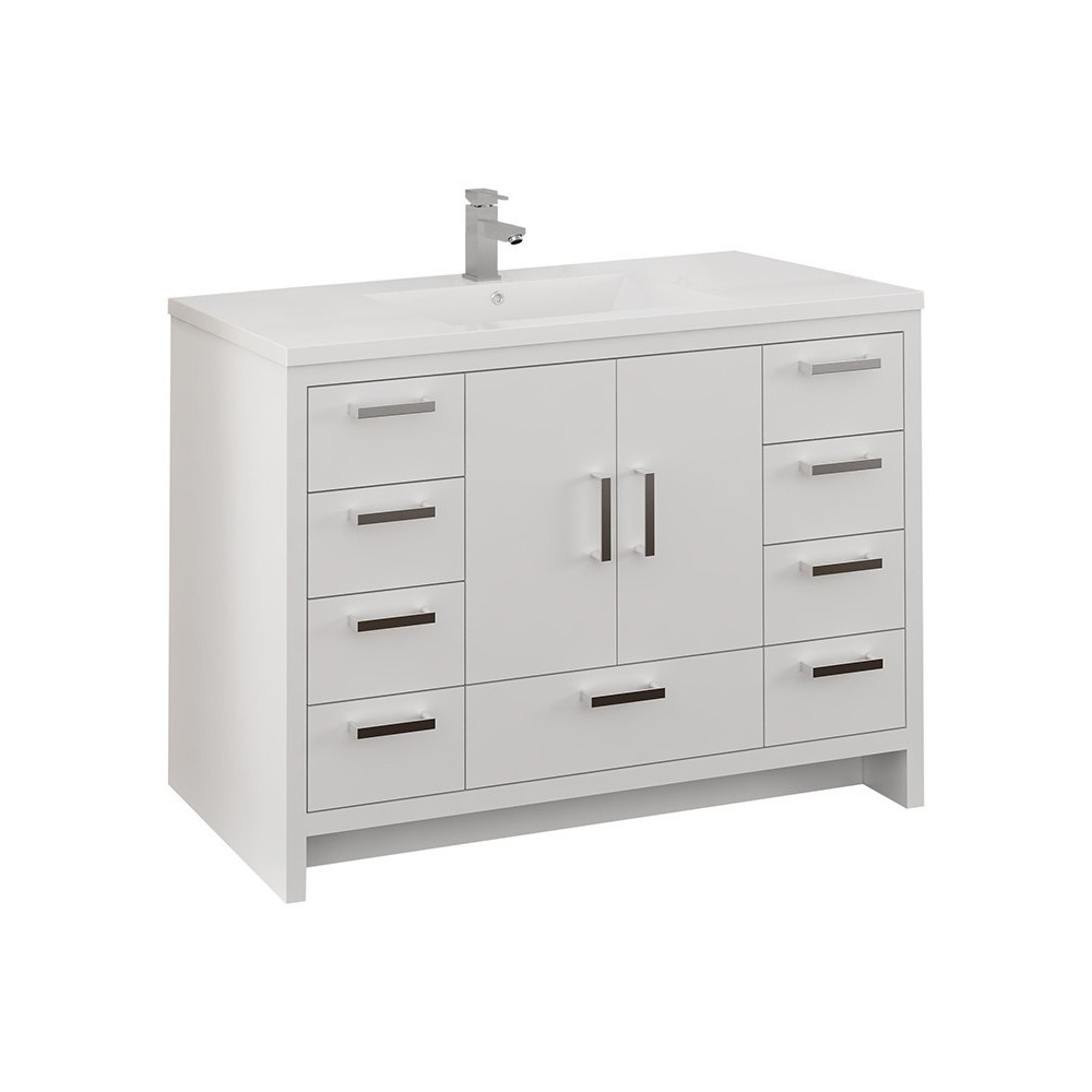 Imperia 48 Glossy White Free Standing Modern Bathroom Cabinet w/ Integrated Sink