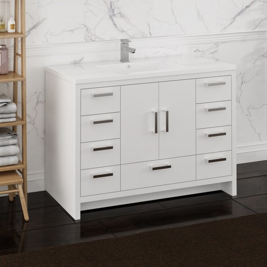 Imperia 48 Glossy White Free Standing Modern Bathroom Cabinet w/ Integrated Sink